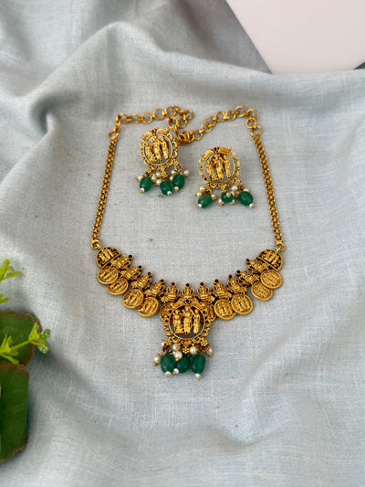Antique Lakshmi Necklace RamParivara Pendant Short Set | N0686