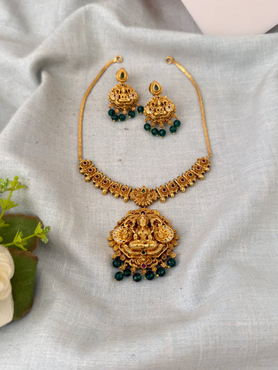 Antique Premium Necklace Lakshmi Pendant Short Set | N0684