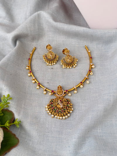 Antique Designer Necklace Peacock Pendant Short Set | N0685