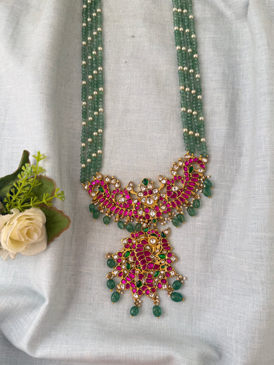 Jadau Kundan Pearl Necklace Peacock Pendant Premium | N0753