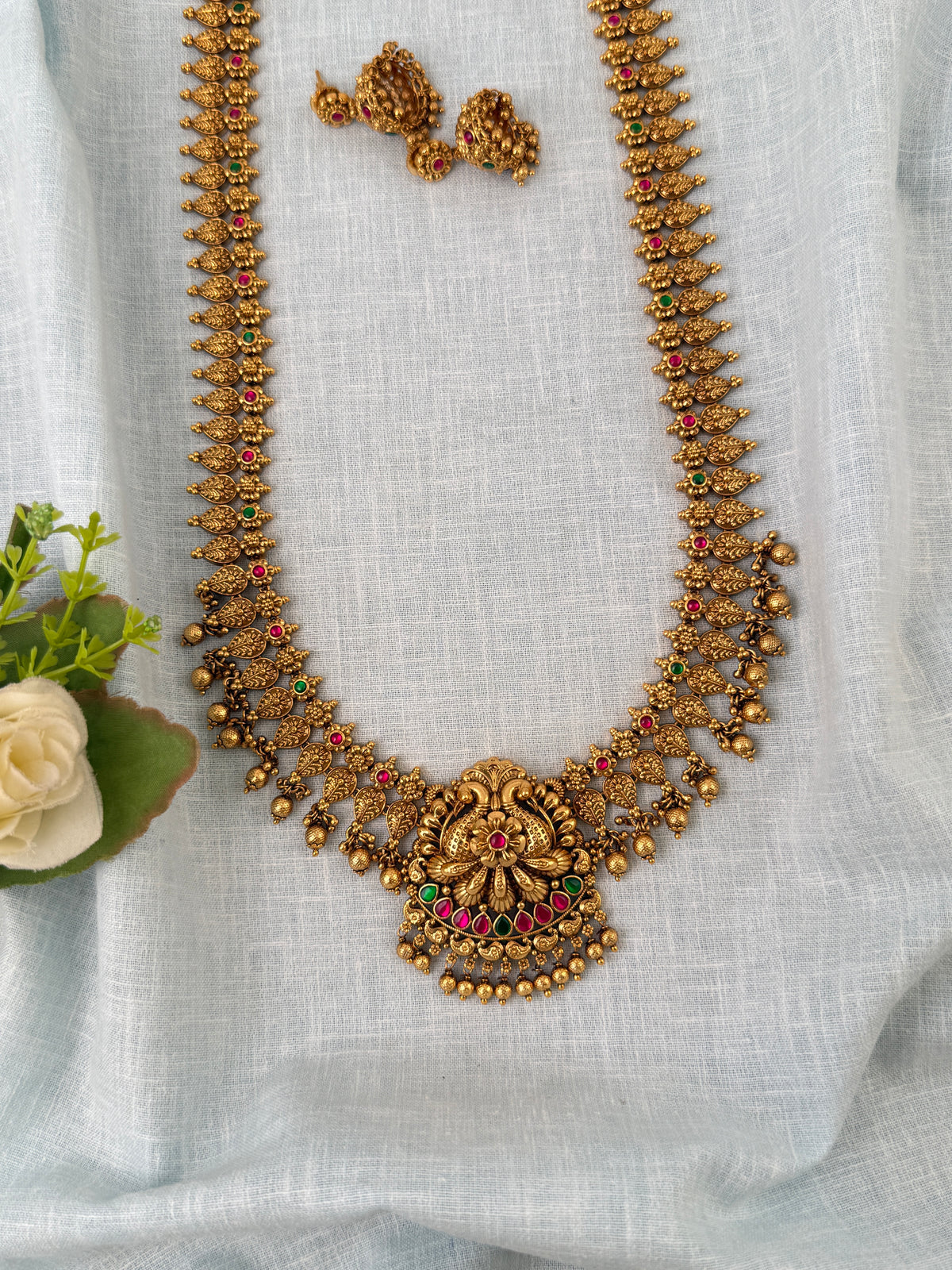 Antique Grand Necklace Peacock Pendant Long Set| N0792
