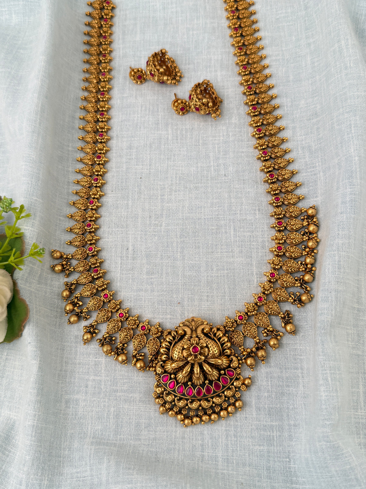 Antique Grand Necklace Peacock Pendant Long Set| N0791