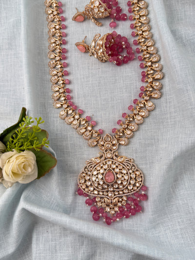 Kundan Peacock Necklace Premium Long Set | N0826