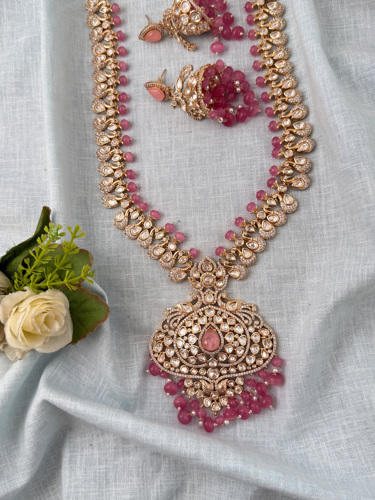 Kundan Peacock Necklace Premium Long Set | N0826