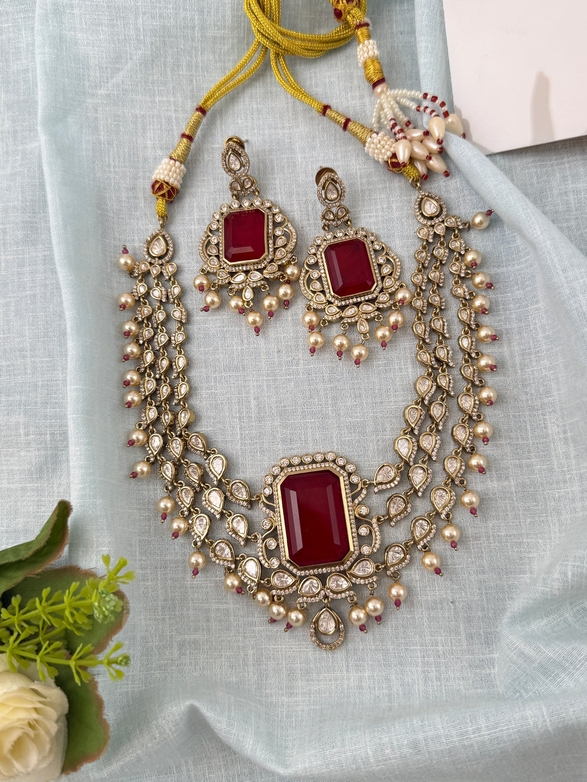 Kundan Layered Necklace Premium Short Set | N0816
