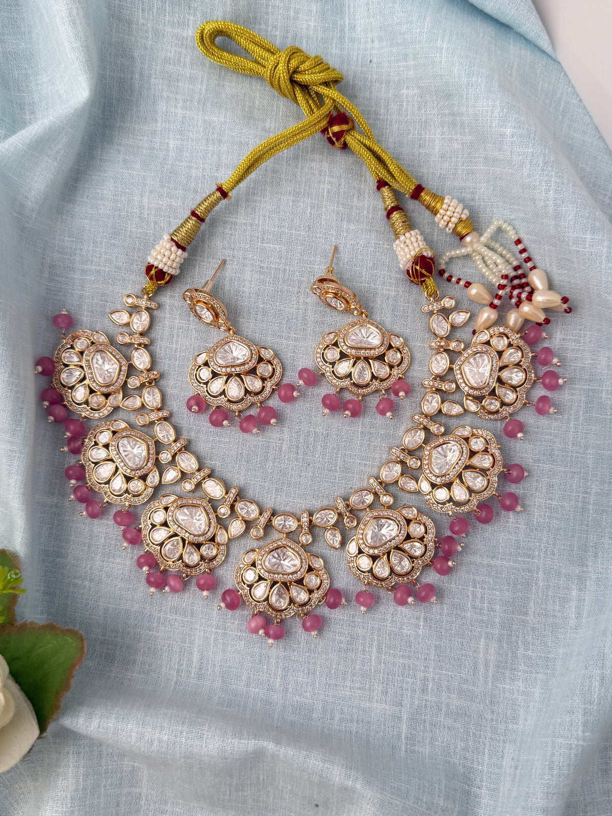 Kundan Floral Necklace Luxury Short Set | N0832