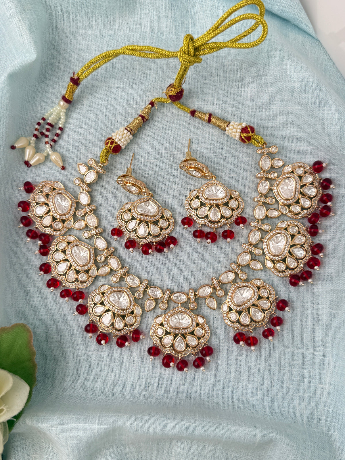 Kundan Floral Necklace Luxury Short Set | N0833