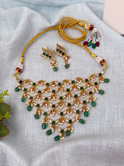 Jadau Kundan Necklace Premium Moon Shaped Short Set | N0874