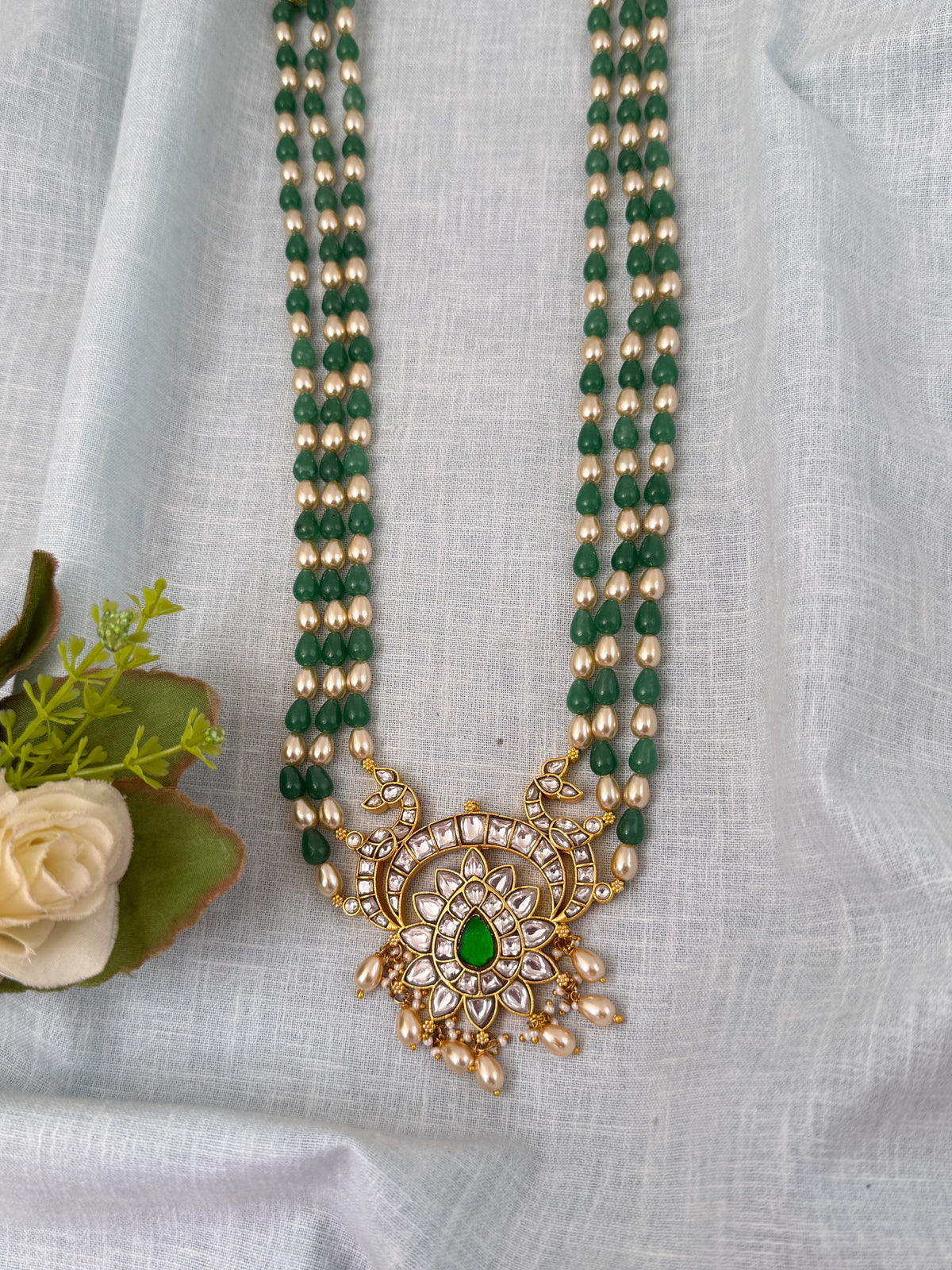 Pearl Layered Necklace Jadau Kundan Reversible Pendant Premium | N0871