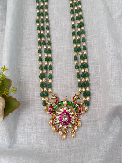 Pearl Layered Necklace Jadau Kundan Reversible Pendant Premium | N0871