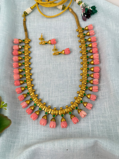 Antique Designer Necklace Floral Mid-Long Set Premium| N0877