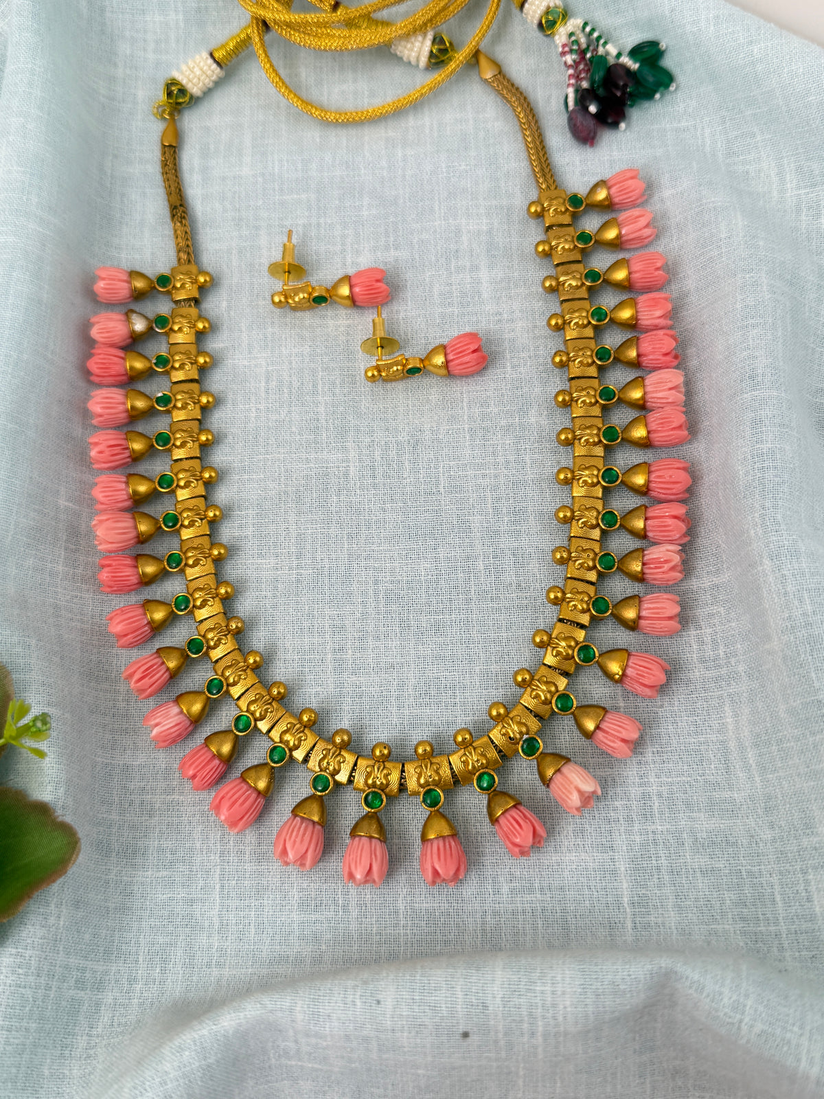 Antique Designer Necklace Floral Mid-Long Set Premium| N0877