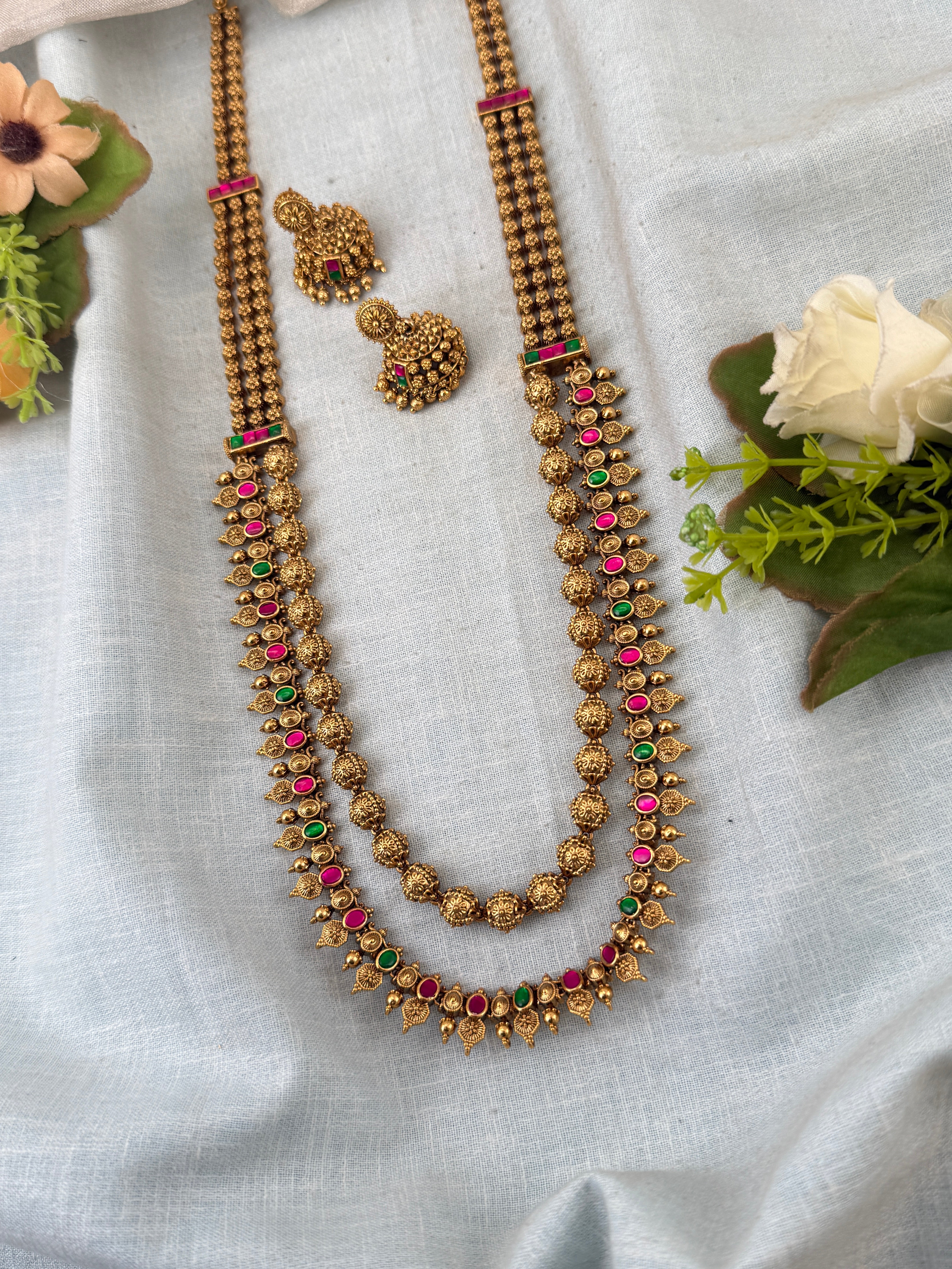 Royal Antique Layered Long Necklace Set 1072