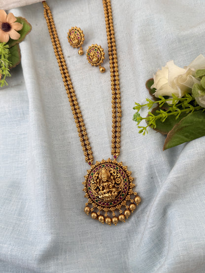 Royal Antique Lakshmi Pendant Long Necklace Set 1075