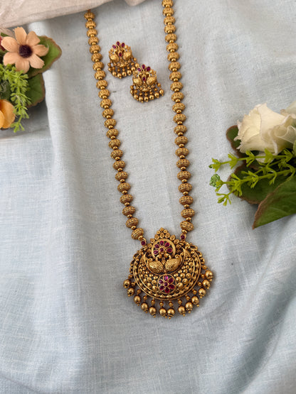 Royal Antique Peacock Pendant Long Necklace Set 1076
