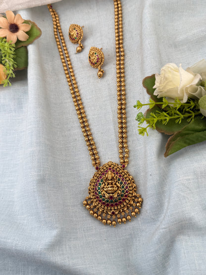Royal Antique Lakshmi Pendant Long Necklace Set 1077