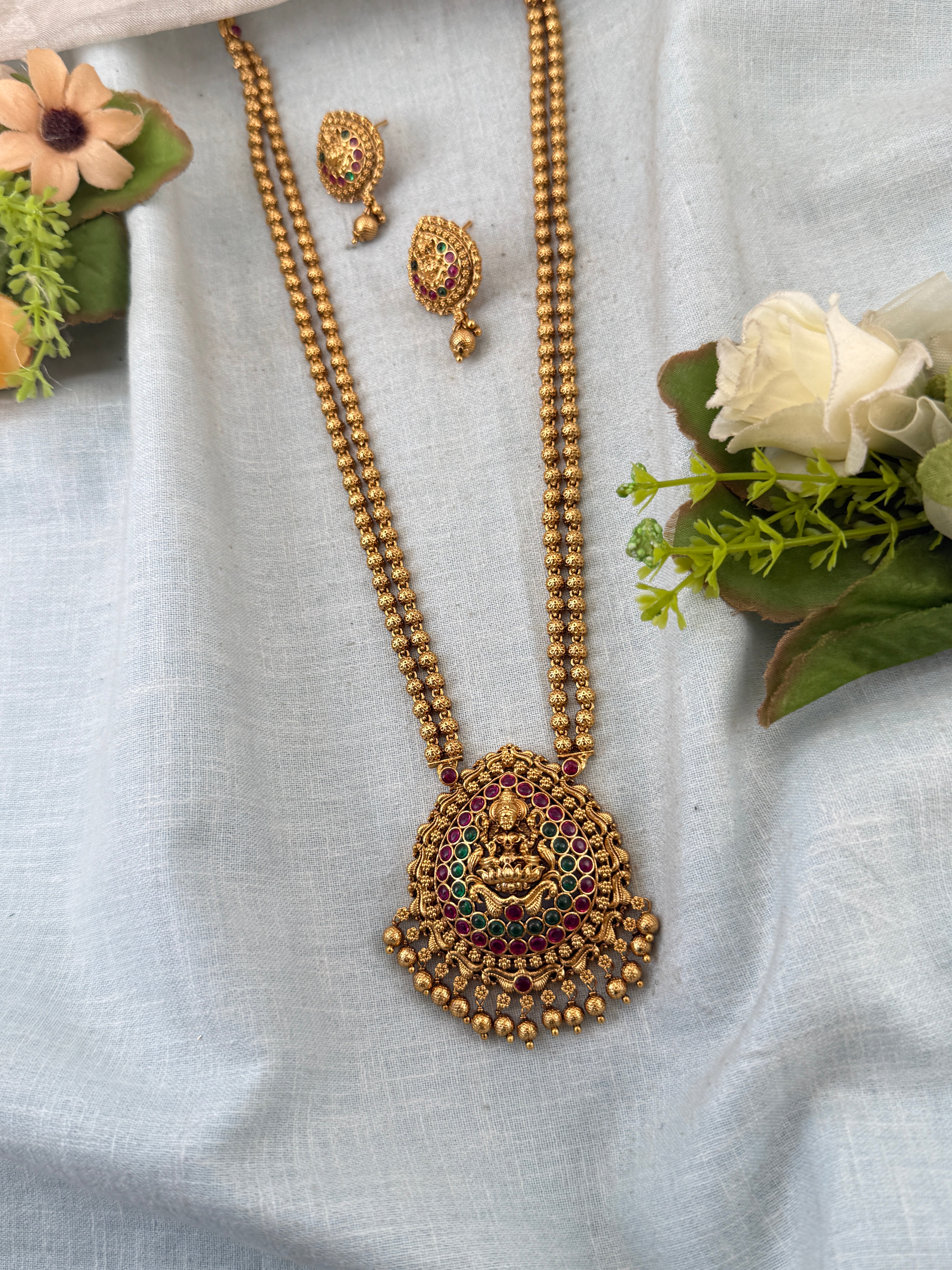 Royal Antique Lakshmi Pendant Long Necklace Set 1077
