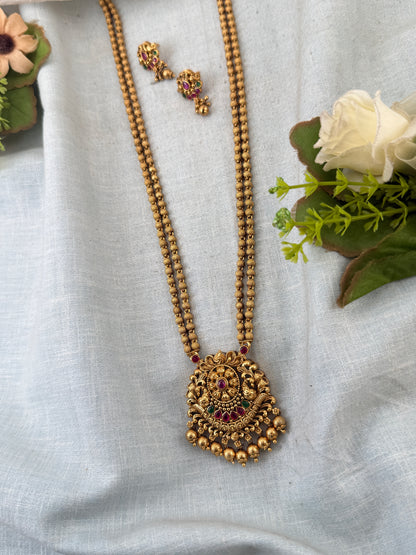 Royal Antique Peacock Pendant Long Necklace Set 1079
