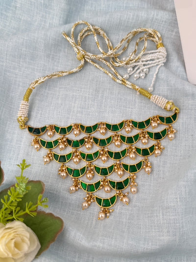 Jadau Kundan Necklace Premium Moon Shaped Short Set | N0883