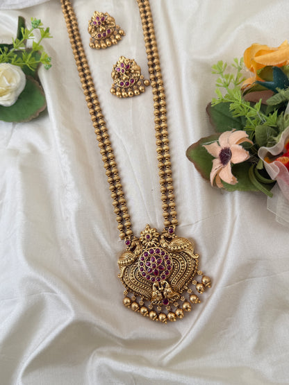 Royal Antique Peacock Pendant Long Necklace Set 1086