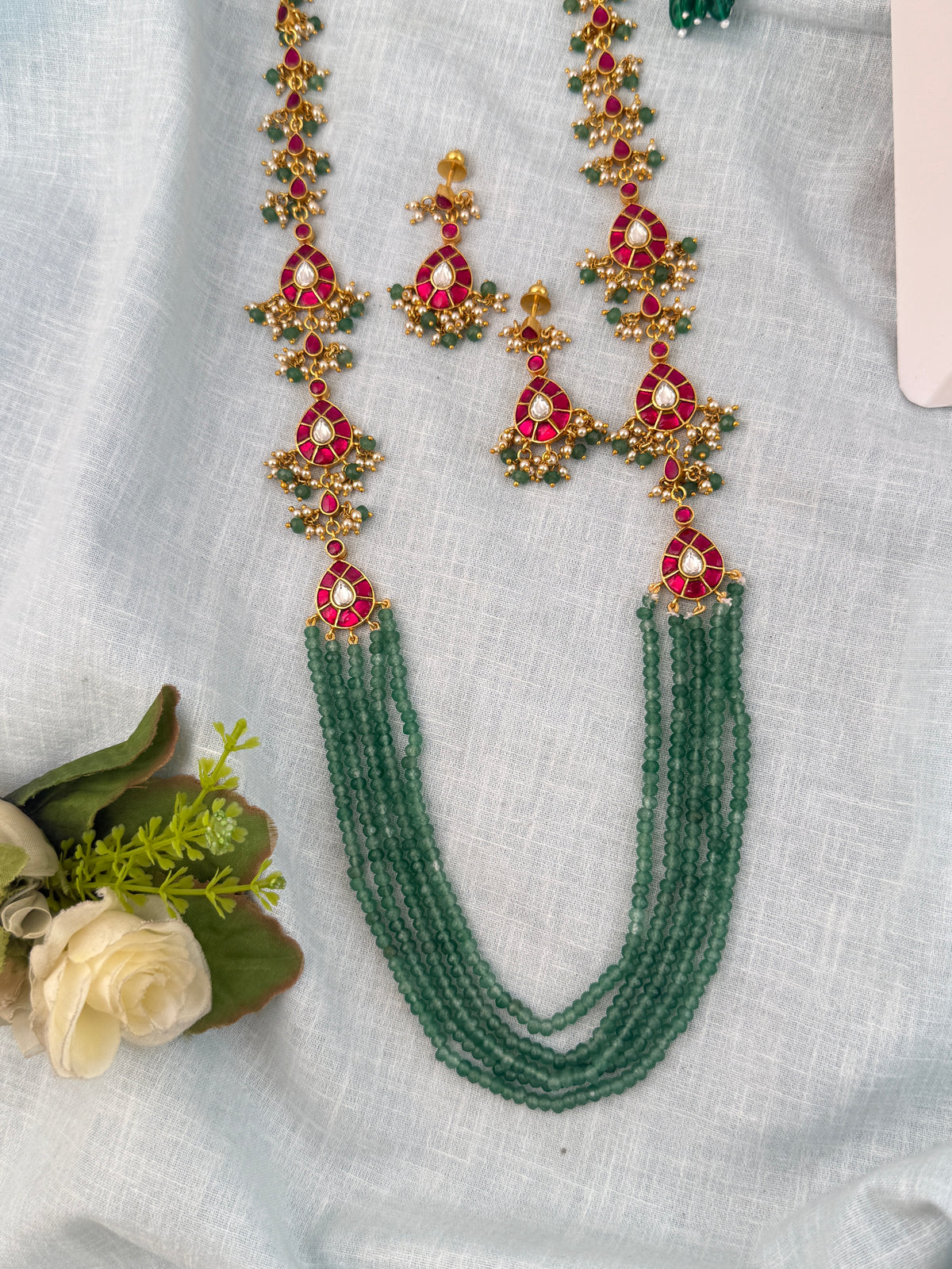 Jadau Kundan Pearl Layered Necklace Premium Set| N0852