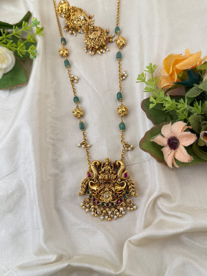 Royal Antique Lakshmi Pendant Long Necklace Set 1093