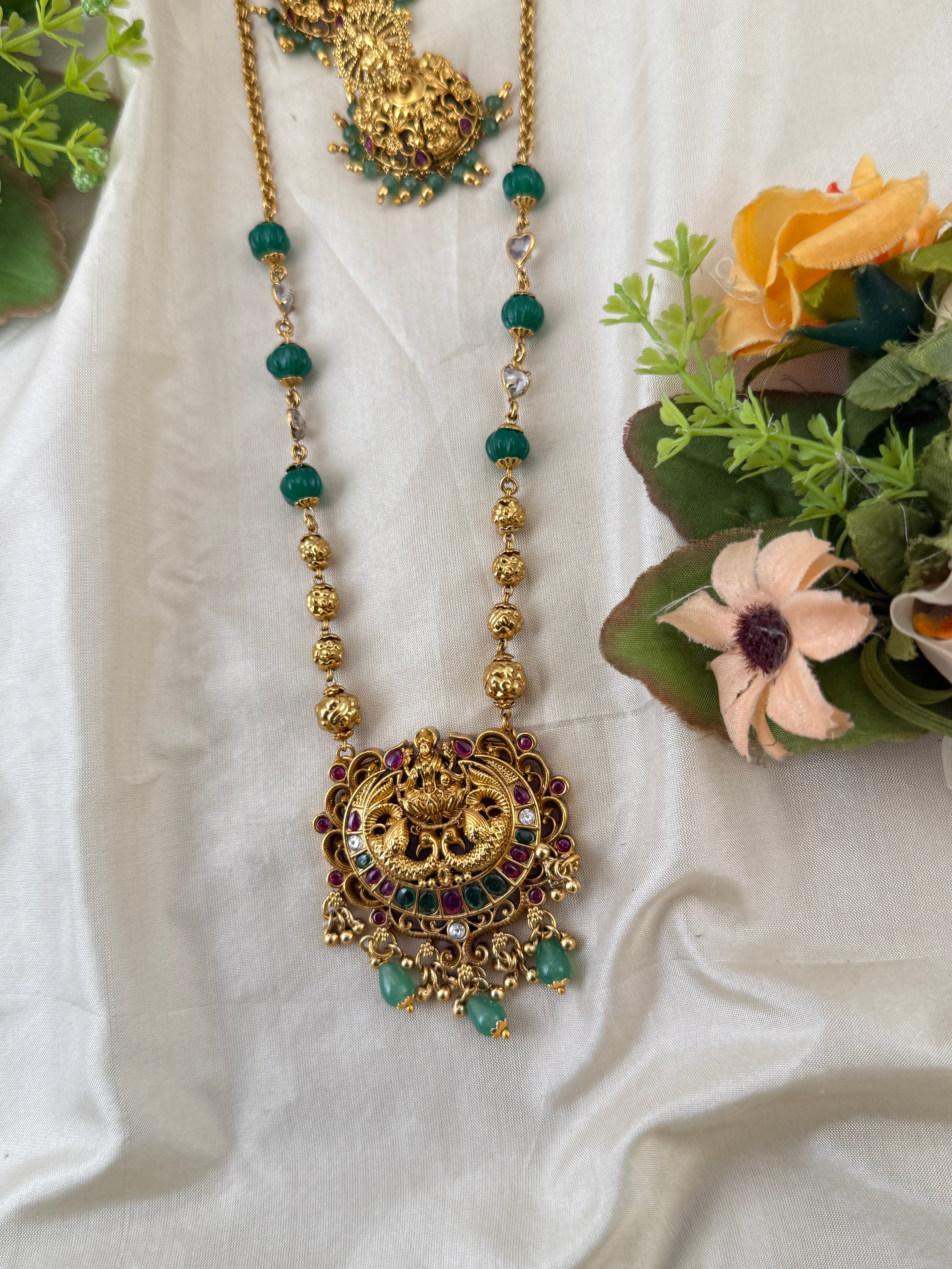Royal Antique Lakshmi Pendant Long Necklace Set 1094