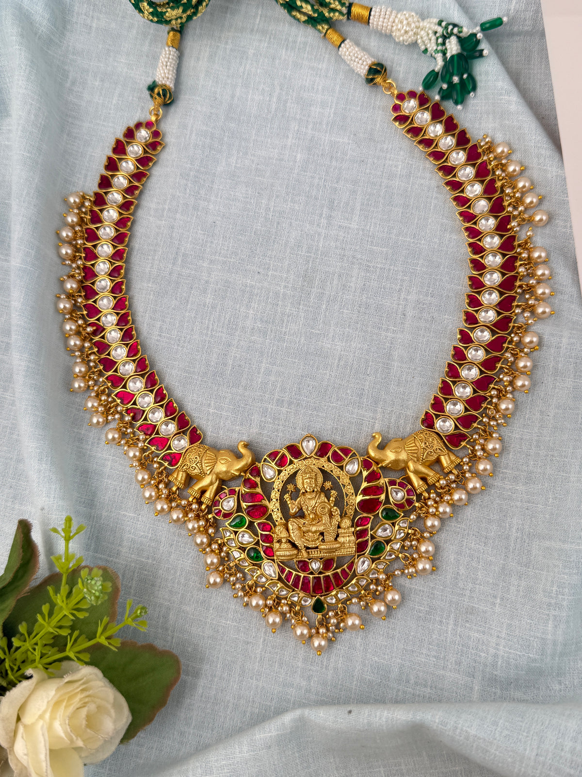 Jadau Kundan Necklace GajaLakshmi Pendant Premium | N0856