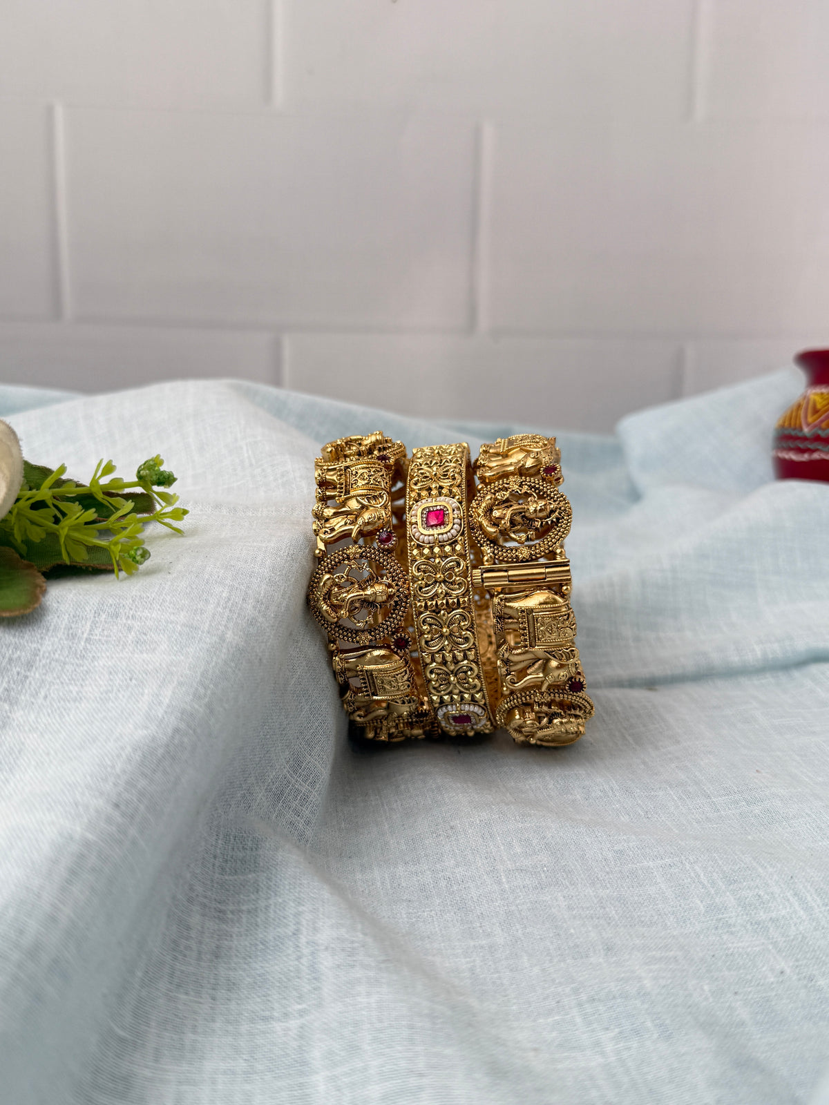 Royal Ganesha Antique Kada Bangle Set 0038