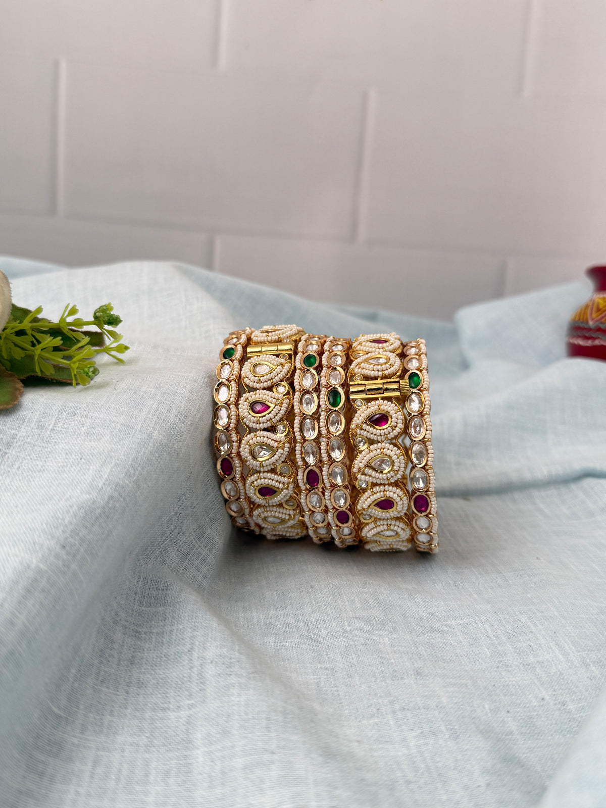 Heritage Pearl & Jadau Kundan Premium Bridal Bangle Set 0040