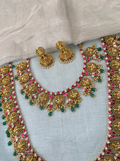 Royal Antique Jadau Kundan Bottumala Bridal Necklace Set 1112