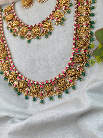 Royal Antique Jadau Kundan Bottumala Bridal Necklace Set 1112