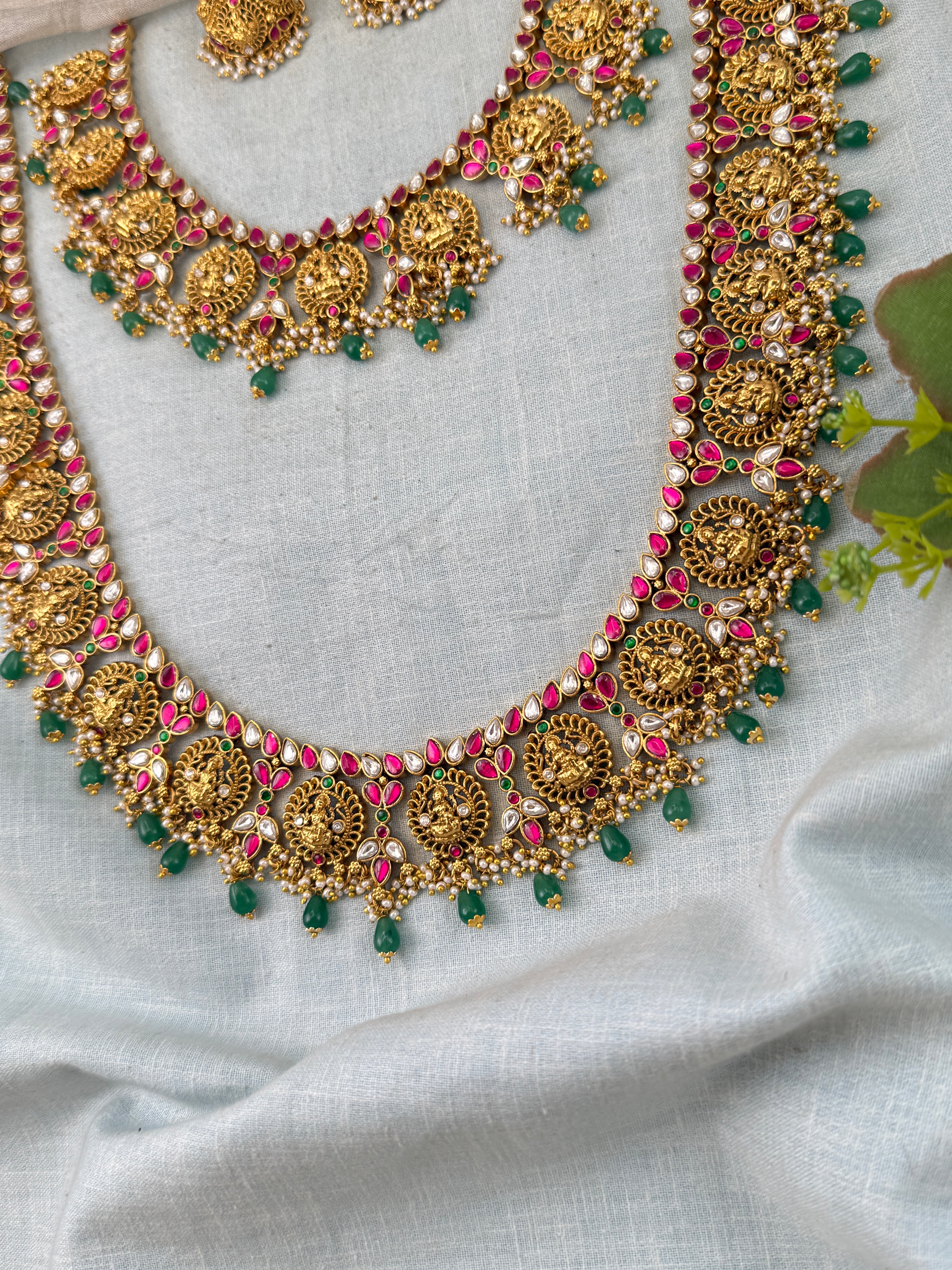 Royal Antique Jadau Kundan Bottumala Bridal Necklace Set 1112