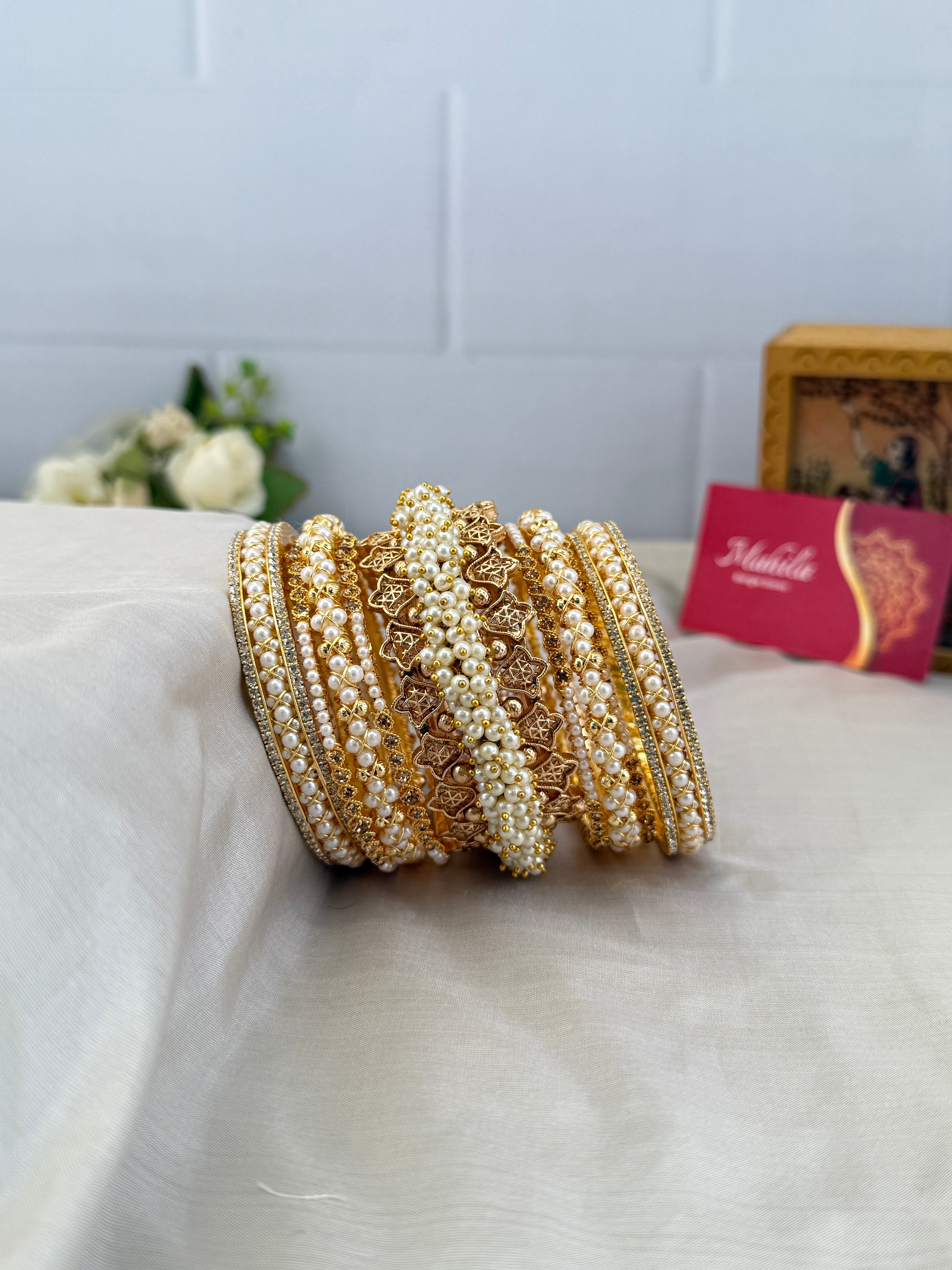 Royal Antique & Pearl Bangle Set - 5183