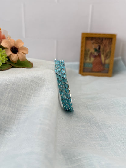 Luxurious Thin Stone Bangles Silver Base 7198 - 10 Colors