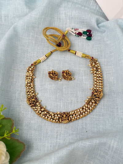 Antique Pearl Designer Necklace Lakshmi Short Set | N0942