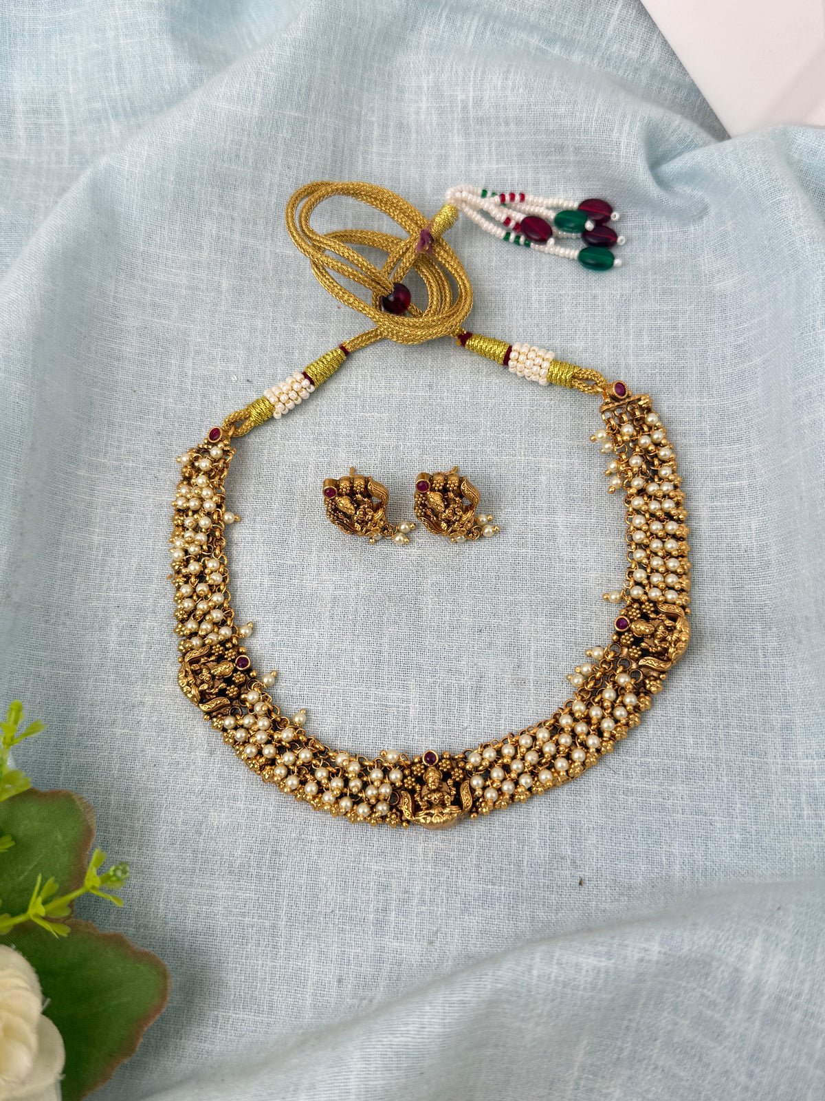 Antique Pearl Designer Necklace Lakshmi Short Set | N0942