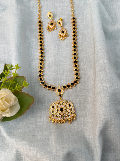 Antique Gold Like Stone Necklace Premium Short Set | N1095