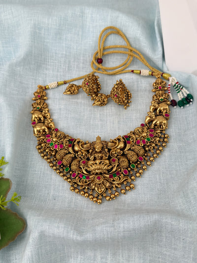 Antique Grand Lakshmi Necklace Premium Short Set | N1105