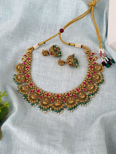 Antique Grand Lakshmi Necklace Premium Short Set | N1112