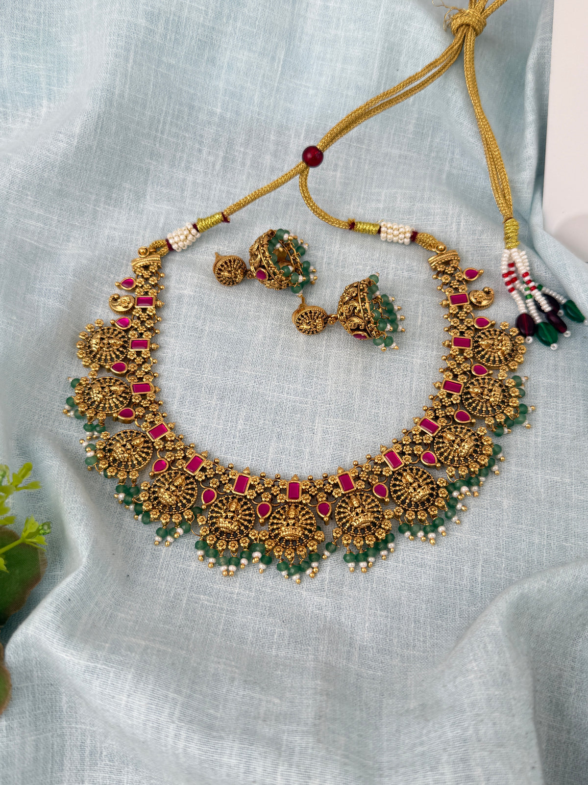Antique Grand Lakshmi Necklace Premium Short Set | N1112