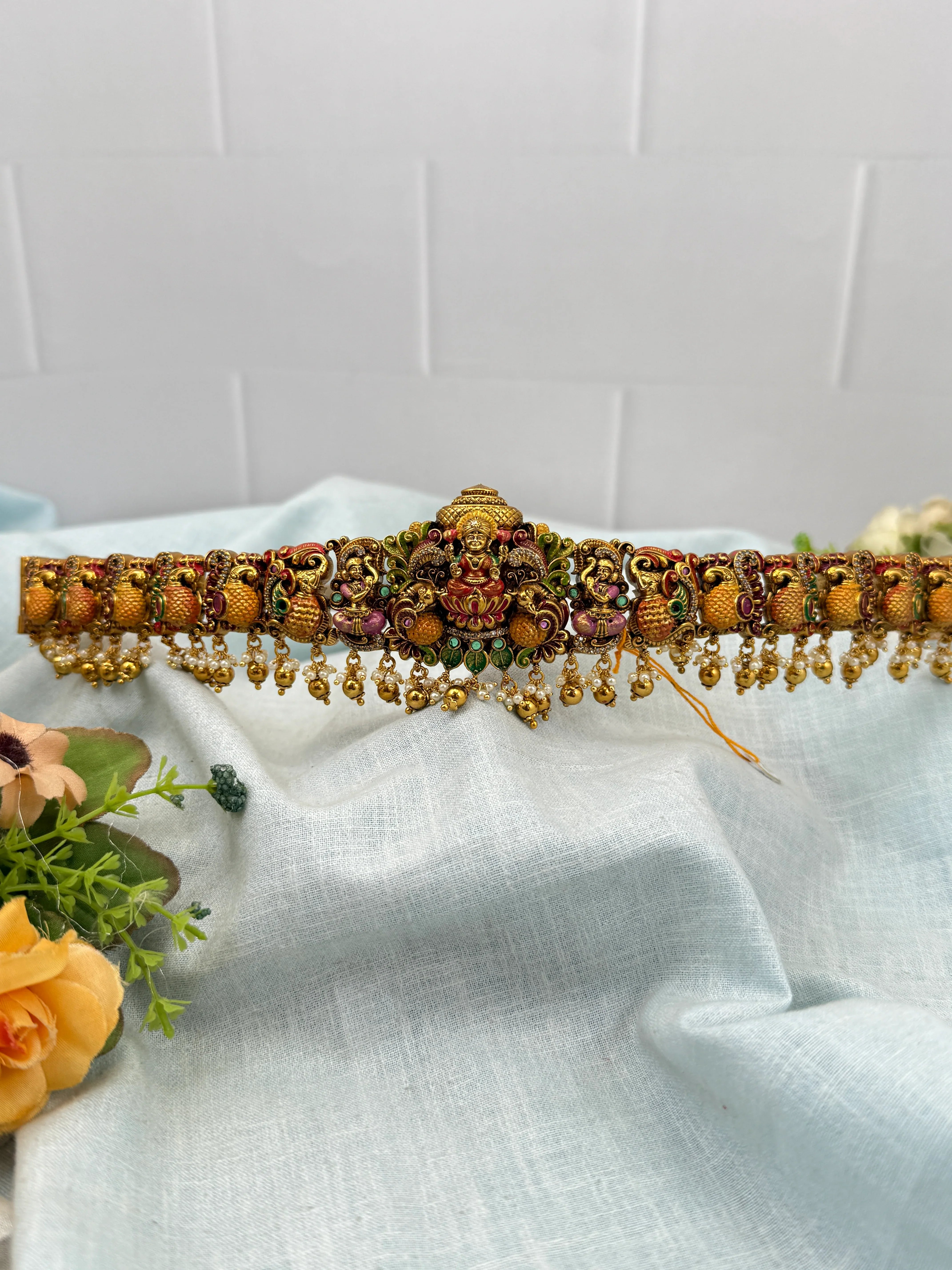 Royal Peacock Lakshmi Hand Painted Vaddanam Kamarbandh 7193