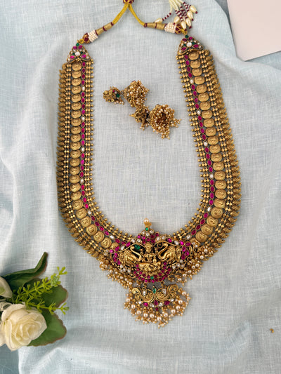 Maharani Grand Changable Pendant Antique Kaasu Necklace Long Set | N1022