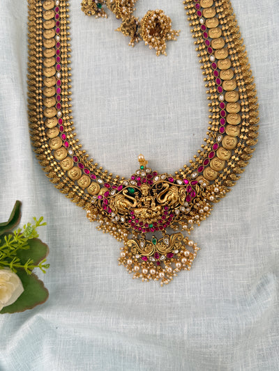 Maharani Grand Changable Pendant Antique Kaasu Necklace Long Set | N1022