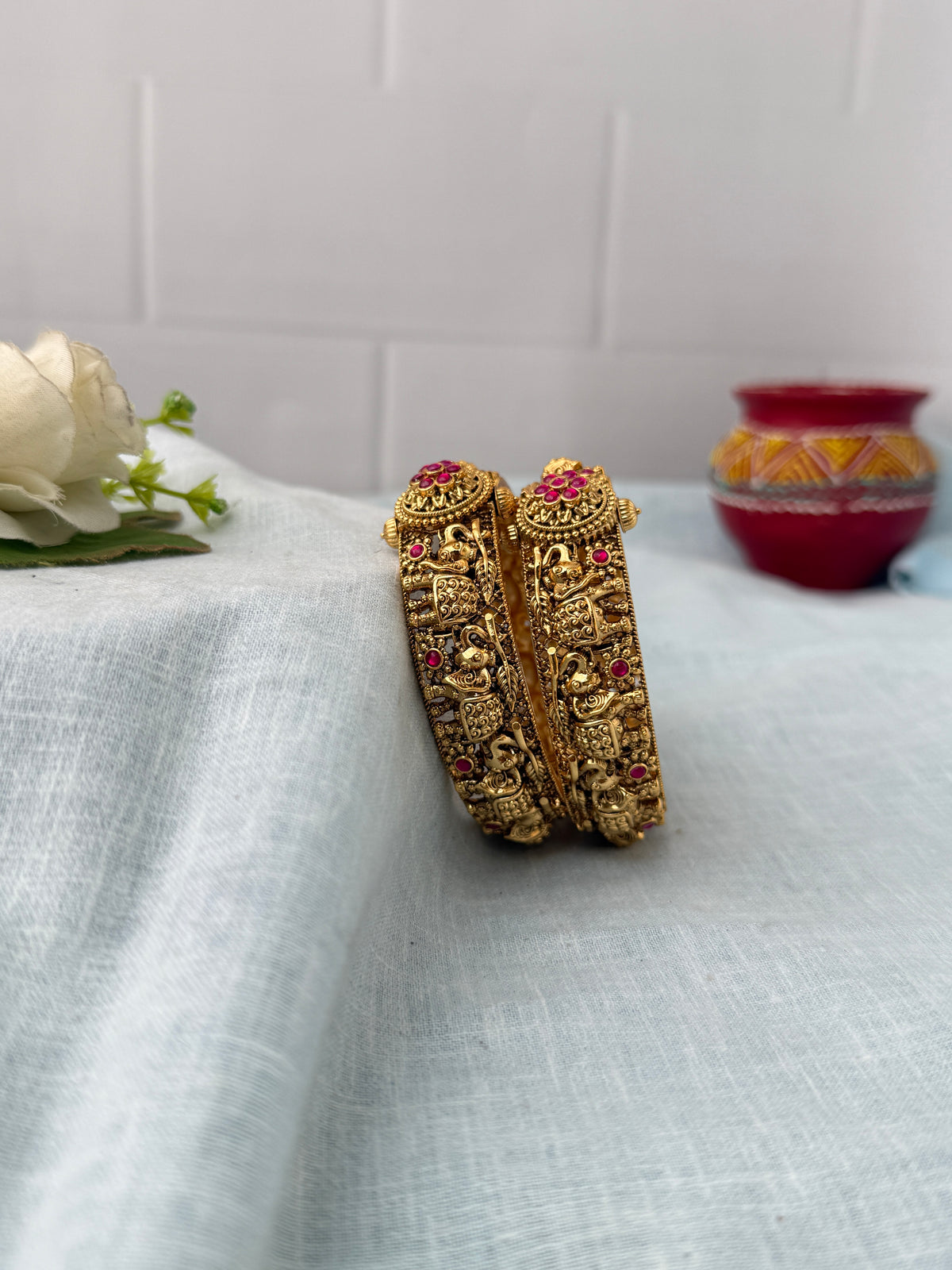 Antique temple style bridal bangles for women by Mahila