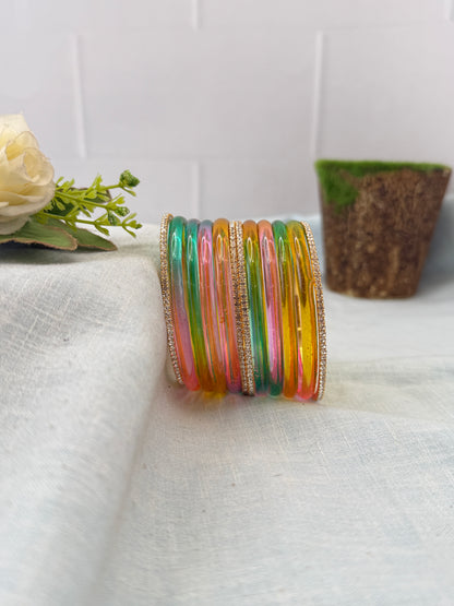 Luxurious Jelly Glass & Stone Bangles Matching Set 5320 - 16 Color Options