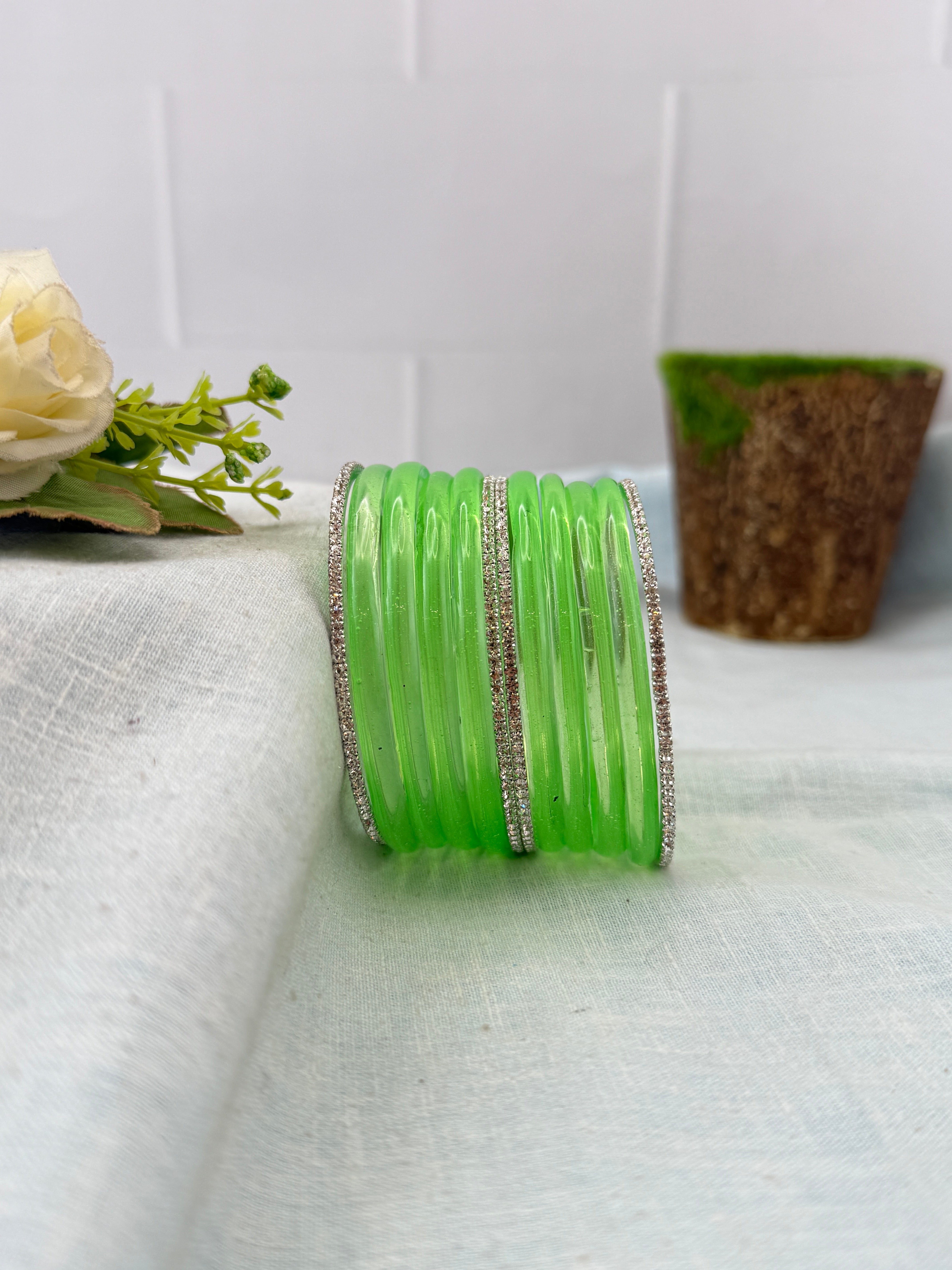 Luxurious Jelly Glass & Stone Bangles Matching Set 5320 - 16 Color Options