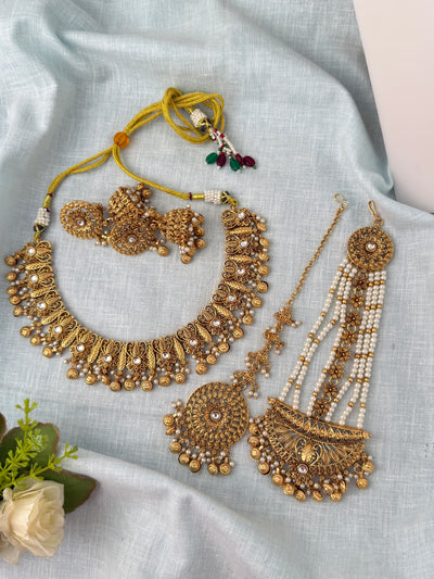 Antique Kundan Necklace With Maatal And Passa Short Set| N1075