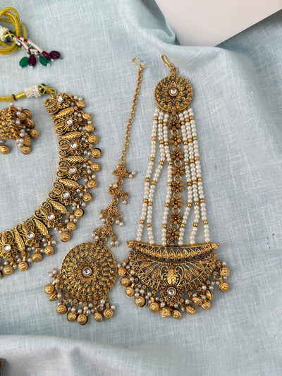 Antique Kundan Necklace With Maatal And Passa Short Set| N1075