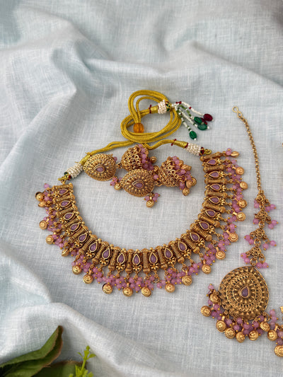 Antique Kundan Necklace With Maatal And Passa Short Set| N1090